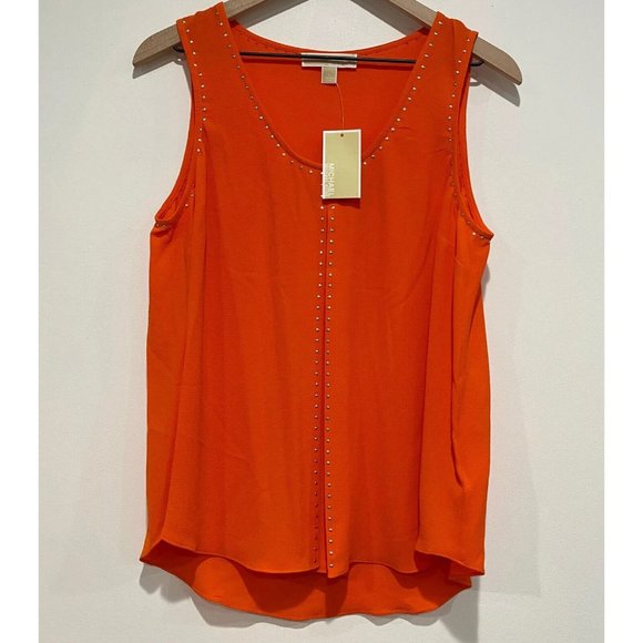 Michael Kors Orange Poppy Studded Sleeveless Blouse Tank Top Large New - Picture 1 of 6